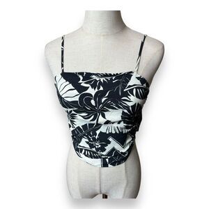 Le Superbe Women's Black White Luau Floral Tube Tank Top Size S Petite